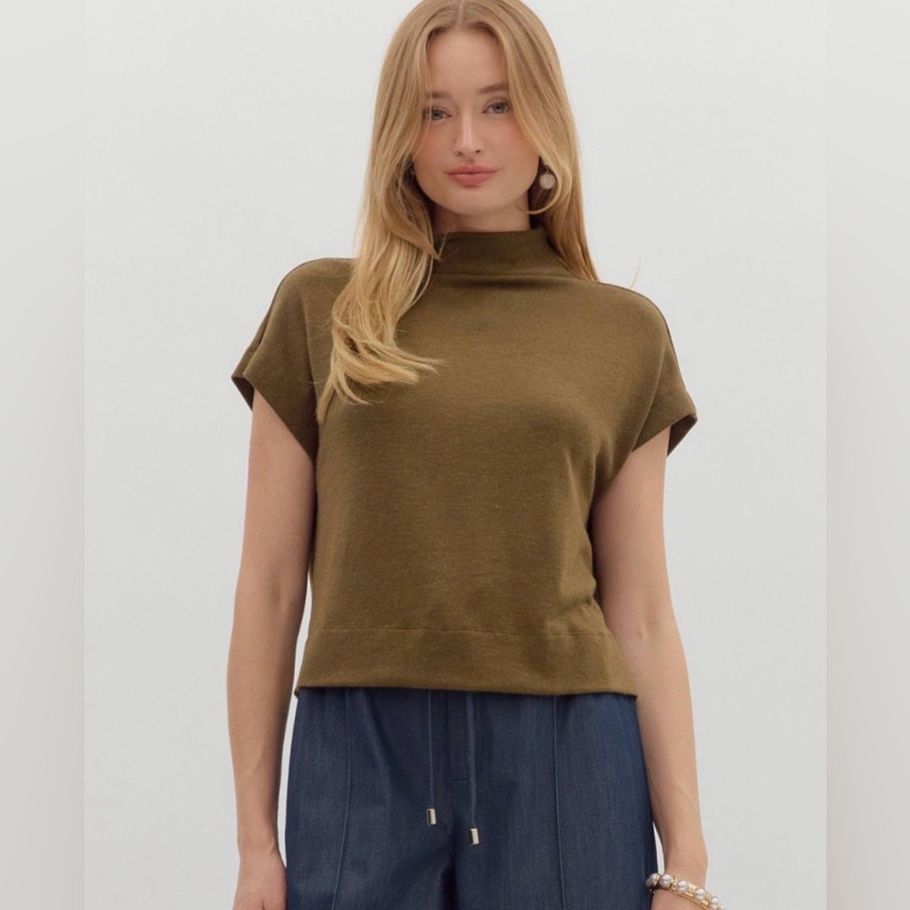 entro Olive Green Mock Neck Cap Sleeve Top